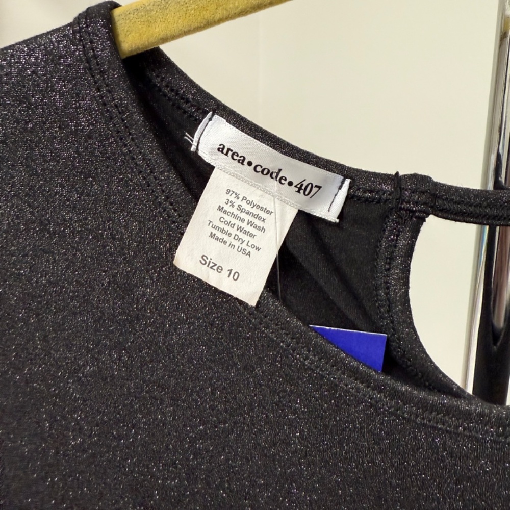 NWT Area Code 407 Short Sleeve Metallic Foil Dress, Double Hem, Kids Size 10 - Picture 3 of 3